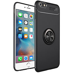 Silikon Hülle Handyhülle Ultra Dünn Schutzhülle Tasche Silikon mit Magnetisch Fingerring Ständer für Apple iPhone 6S Plus Schwarz