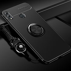 Silikon Hülle Handyhülle Ultra Dünn Schutzhülle Tasche Silikon mit Magnetisch Fingerring Ständer für Huawei Honor 10 Lite Schwarz