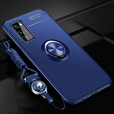 Silikon Hülle Handyhülle Ultra Dünn Schutzhülle Tasche Silikon mit Magnetisch Fingerring Ständer für Huawei Honor V30 5G Blau