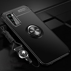 Silikon Hülle Handyhülle Ultra Dünn Schutzhülle Tasche Silikon mit Magnetisch Fingerring Ständer für Huawei Honor V30 5G Schwarz