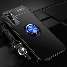 Silikon Hülle Handyhülle Ultra Dünn Schutzhülle Tasche Silikon mit Magnetisch Fingerring Ständer für Huawei Honor V30 Pro 5G Blau und Schwarz