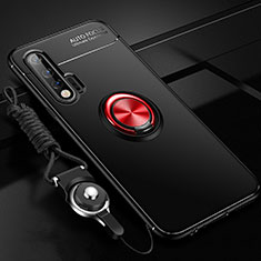 Silikon Hülle Handyhülle Ultra Dünn Schutzhülle Tasche Silikon mit Magnetisch Fingerring Ständer für Huawei Nova 6 Rot und Schwarz