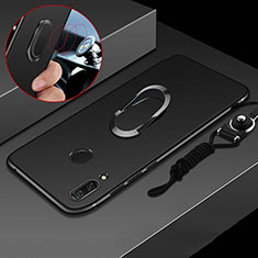 Silikon Hülle Handyhülle Ultra Dünn Schutzhülle Tasche Silikon mit Magnetisch Fingerring Ständer für Huawei P Smart+ Plus Schwarz