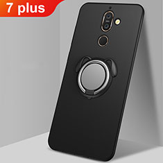 Silikon Hülle Handyhülle Ultra Dünn Schutzhülle Tasche Silikon mit Magnetisch Fingerring Ständer für Nokia 7 Plus Schwarz