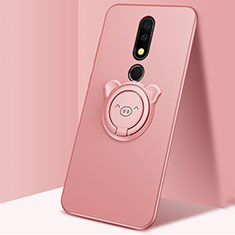 Silikon Hülle Handyhülle Ultra Dünn Schutzhülle Tasche Silikon mit Magnetisch Fingerring Ständer für Nokia X5 Rosegold