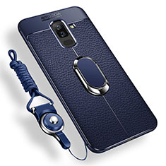 Silikon Hülle Handyhülle Ultra Dünn Schutzhülle Tasche Silikon mit Magnetisch Fingerring Ständer für Samsung Galaxy A6 Plus Blau