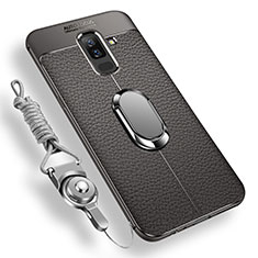 Silikon Hülle Handyhülle Ultra Dünn Schutzhülle Tasche Silikon mit Magnetisch Fingerring Ständer für Samsung Galaxy A6 Plus Grau