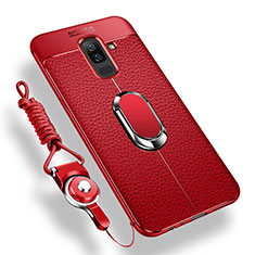 Silikon Hülle Handyhülle Ultra Dünn Schutzhülle Tasche Silikon mit Magnetisch Fingerring Ständer für Samsung Galaxy A6 Plus Rot