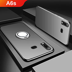 Silikon Hülle Handyhülle Ultra Dünn Schutzhülle Tasche Silikon mit Magnetisch Fingerring Ständer für Samsung Galaxy A6s Schwarz