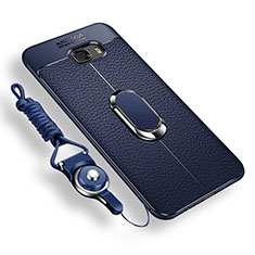 Silikon Hülle Handyhülle Ultra Dünn Schutzhülle Tasche Silikon mit Magnetisch Fingerring Ständer für Samsung Galaxy C9 Pro C9000 Blau