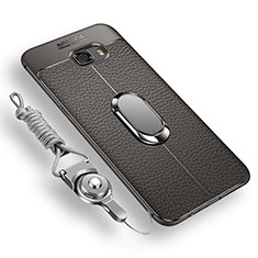 Silikon Hülle Handyhülle Ultra Dünn Schutzhülle Tasche Silikon mit Magnetisch Fingerring Ständer für Samsung Galaxy C9 Pro C9000 Grau