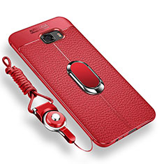 Silikon Hülle Handyhülle Ultra Dünn Schutzhülle Tasche Silikon mit Magnetisch Fingerring Ständer für Samsung Galaxy C9 Pro C9000 Rot