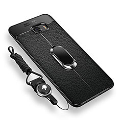 Silikon Hülle Handyhülle Ultra Dünn Schutzhülle Tasche Silikon mit Magnetisch Fingerring Ständer für Samsung Galaxy C9 Pro C9000 Schwarz