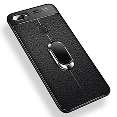 Silikon Hülle Handyhülle Ultra Dünn Schutzhülle Tasche Silikon mit Magnetisch Fingerring Ständer für Xiaomi Mi 8 Lite Schwarz