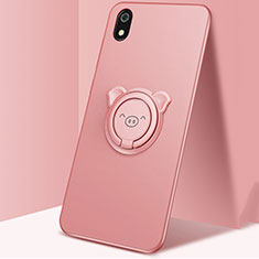 Silikon Hülle Handyhülle Ultra Dünn Schutzhülle Tasche Silikon mit Magnetisch Fingerring Ständer für Xiaomi Redmi 7A Rosegold