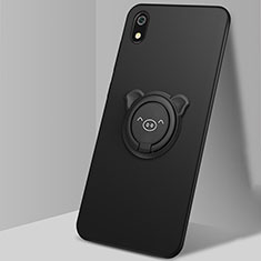 Silikon Hülle Handyhülle Ultra Dünn Schutzhülle Tasche Silikon mit Magnetisch Fingerring Ständer für Xiaomi Redmi 7A Schwarz