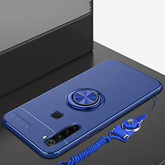 Silikon Hülle Handyhülle Ultra Dünn Schutzhülle Tasche Silikon mit Magnetisch Fingerring Ständer für Xiaomi Redmi Note 8 (2021) Blau