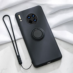Silikon Hülle Handyhülle Ultra Dünn Schutzhülle Tasche Silikon mit Magnetisch Fingerring Ständer T01 für Huawei Mate 30 5G Schwarz