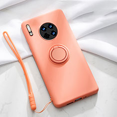 Silikon Hülle Handyhülle Ultra Dünn Schutzhülle Tasche Silikon mit Magnetisch Fingerring Ständer T01 für Huawei Mate 30 Pro Orange