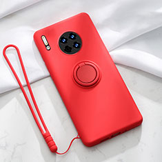 Silikon Hülle Handyhülle Ultra Dünn Schutzhülle Tasche Silikon mit Magnetisch Fingerring Ständer T01 für Huawei Mate 30E Pro 5G Rot