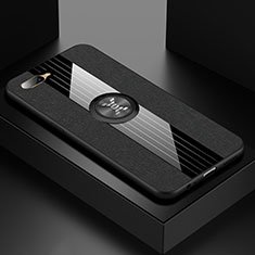 Silikon Hülle Handyhülle Ultra Dünn Schutzhülle Tasche Silikon mit Magnetisch Fingerring Ständer T01 für Oppo RX17 Neo Schwarz