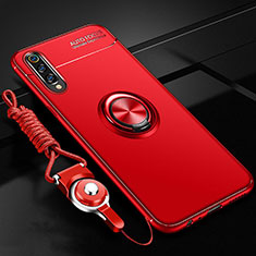 Silikon Hülle Handyhülle Ultra Dünn Schutzhülle Tasche Silikon mit Magnetisch Fingerring Ständer T01 für Samsung Galaxy A90 5G Rot