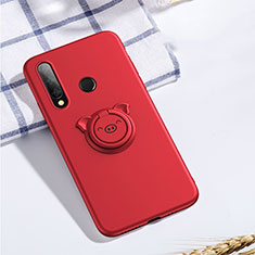 Silikon Hülle Handyhülle Ultra Dünn Schutzhülle Tasche Silikon mit Magnetisch Fingerring Ständer T02 für Huawei Honor 20E Rot