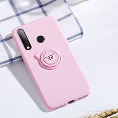 Silikon Hülle Handyhülle Ultra Dünn Schutzhülle Tasche Silikon mit Magnetisch Fingerring Ständer T02 für Huawei Honor 20i Rosa