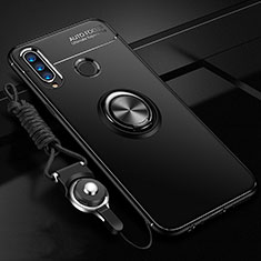 Silikon Hülle Handyhülle Ultra Dünn Schutzhülle Tasche Silikon mit Magnetisch Fingerring Ständer T02 für Huawei P30 Lite Schwarz