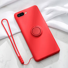 Silikon Hülle Handyhülle Ultra Dünn Schutzhülle Tasche Silikon mit Magnetisch Fingerring Ständer T02 für Oppo R17 Neo Rot