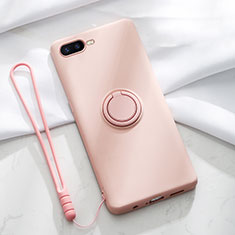 Silikon Hülle Handyhülle Ultra Dünn Schutzhülle Tasche Silikon mit Magnetisch Fingerring Ständer T02 für Oppo RX17 Neo Rosa