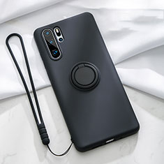 Silikon Hülle Handyhülle Ultra Dünn Schutzhülle Tasche Silikon mit Magnetisch Fingerring Ständer T03 für Huawei P30 Pro Schwarz