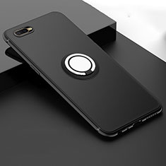 Silikon Hülle Handyhülle Ultra Dünn Schutzhülle Tasche Silikon mit Magnetisch Fingerring Ständer T03 für Oppo RX17 Neo Schwarz