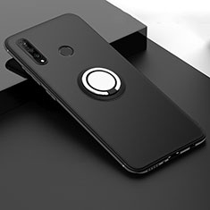 Silikon Hülle Handyhülle Ultra Dünn Schutzhülle Tasche Silikon mit Magnetisch Fingerring Ständer T04 für Huawei P30 Lite Schwarz