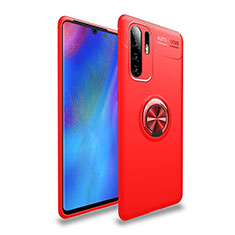 Silikon Hülle Handyhülle Ultra Dünn Schutzhülle Tasche Silikon mit Magnetisch Fingerring Ständer T04 für Huawei P30 Pro Rot