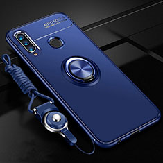 Silikon Hülle Handyhülle Ultra Dünn Schutzhülle Tasche Silikon mit Magnetisch Fingerring Ständer T05 für Huawei P Smart+ Plus (2019) Blau