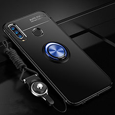 Silikon Hülle Handyhülle Ultra Dünn Schutzhülle Tasche Silikon mit Magnetisch Fingerring Ständer T05 für Huawei P Smart+ Plus (2019) Blau und Schwarz