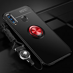 Silikon Hülle Handyhülle Ultra Dünn Schutzhülle Tasche Silikon mit Magnetisch Fingerring Ständer T05 für Huawei P Smart+ Plus (2019) Rot und Schwarz