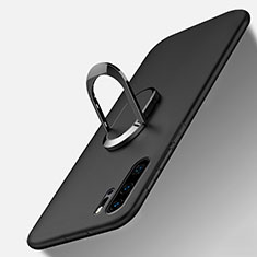 Silikon Hülle Handyhülle Ultra Dünn Schutzhülle Tasche Silikon mit Magnetisch Fingerring Ständer T05 für Huawei P30 Pro New Edition Schwarz