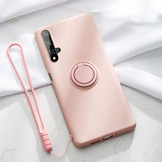 Silikon Hülle Handyhülle Ultra Dünn Schutzhülle Tasche Silikon mit Magnetisch Fingerring Ständer T06 für Huawei Honor 20 Rosa