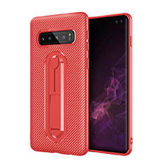 Silikon Hülle Handyhülle Ultra Dünn Schutzhülle Tasche Silikon mit Ständer für Samsung Galaxy S10 Plus Rot