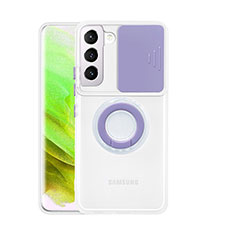 Silikon Hülle Handyhülle Ultradünn Schutzhülle Flexible Tasche Durchsichtig Transparent mit Fingerring Ständer A01 für Samsung Galaxy S21 5G Violett