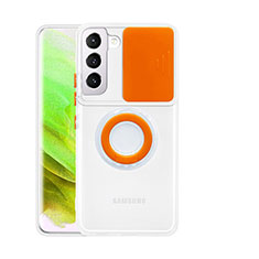 Silikon Hülle Handyhülle Ultradünn Schutzhülle Flexible Tasche Durchsichtig Transparent mit Fingerring Ständer A01 für Samsung Galaxy S21 Plus 5G Orange