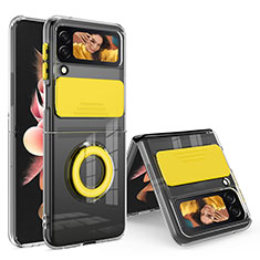 Silikon Hülle Handyhülle Ultradünn Schutzhülle Flexible Tasche Durchsichtig Transparent mit Fingerring Ständer S01 für Samsung Galaxy Z Flip3 5G Gelb