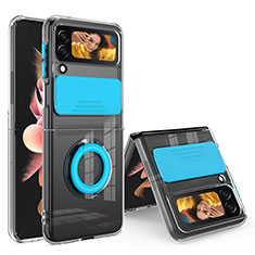 Silikon Hülle Handyhülle Ultradünn Schutzhülle Flexible Tasche Durchsichtig Transparent mit Fingerring Ständer S01 für Samsung Galaxy Z Flip3 5G Hellblau