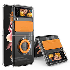 Silikon Hülle Handyhülle Ultradünn Schutzhülle Flexible Tasche Durchsichtig Transparent mit Fingerring Ständer S01 für Samsung Galaxy Z Flip3 5G Orange