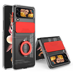 Silikon Hülle Handyhülle Ultradünn Schutzhülle Flexible Tasche Durchsichtig Transparent mit Fingerring Ständer S01 für Samsung Galaxy Z Flip3 5G Rot