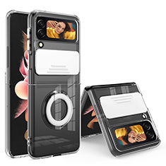 Silikon Hülle Handyhülle Ultradünn Schutzhülle Flexible Tasche Durchsichtig Transparent mit Fingerring Ständer S01 für Samsung Galaxy Z Flip3 5G Weiß