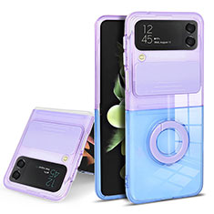 Silikon Hülle Handyhülle Ultradünn Schutzhülle Flexible Tasche Durchsichtig Transparent mit Fingerring Ständer S02 für Samsung Galaxy Z Flip3 5G Violett