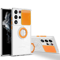 Silikon Hülle Handyhülle Ultradünn Schutzhülle Flexible Tasche Durchsichtig Transparent mit Fingerring Ständer S03 für Samsung Galaxy S21 Ultra 5G Orange
